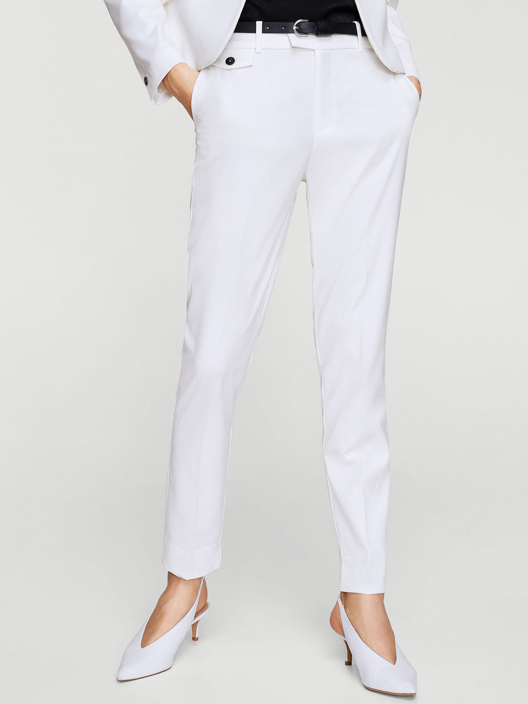 Women White Regular Fit Solid Cropped Formal Trousers