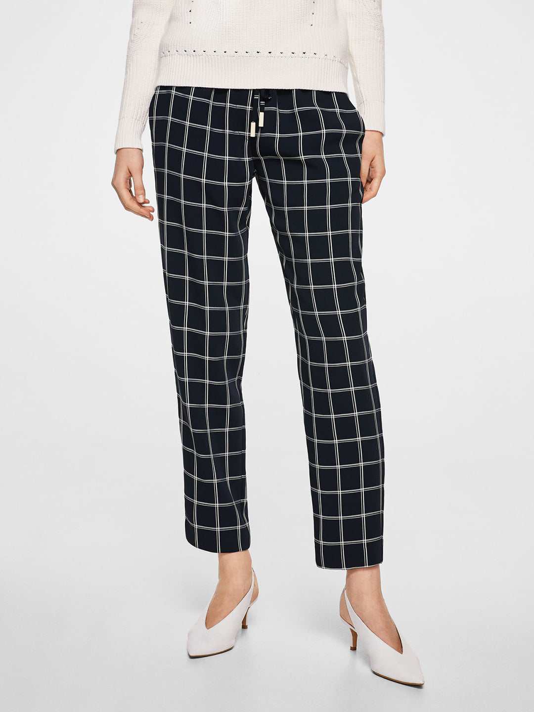 Women Navy Blue Regular Fit Checked Trousers