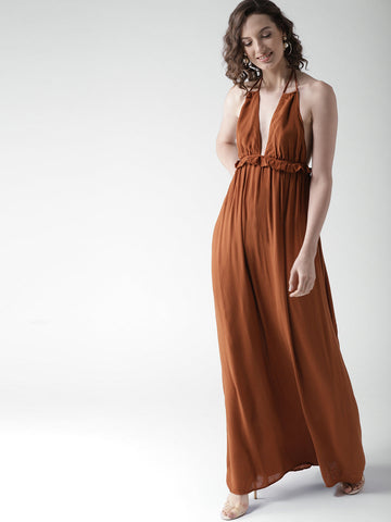 Brown Solid Maxi Dress