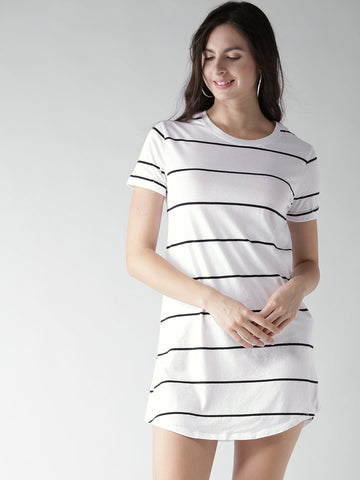 Women White & Black Striped Shirt Dress
