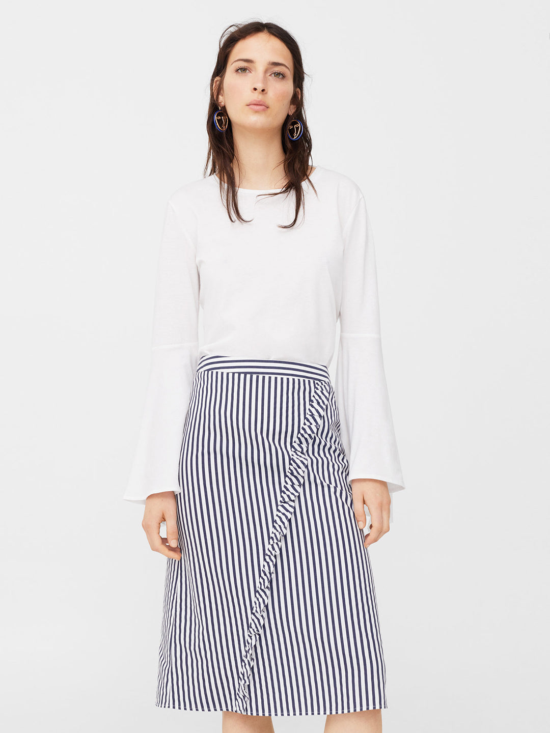 White & Navy Striped A-Line Skirt