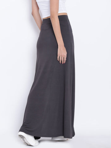 Charcoal Grey High Slit Maxi A-Line Skirt