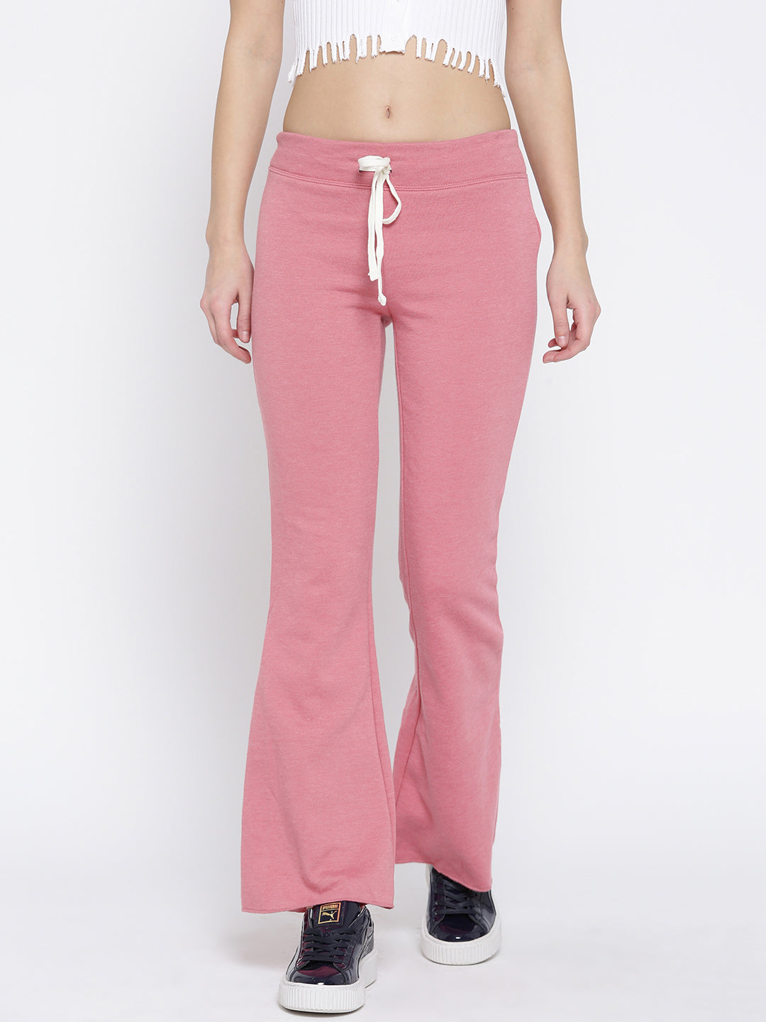 Pink Regular Fit Solid Bootcut Trousers