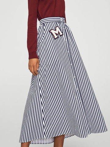 Women White & Navy Striped Maxi A-Line Skirt