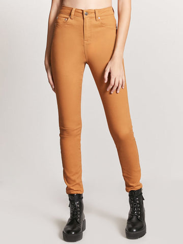 Women Orange Skinny Fit Solid Cigarette Trousers