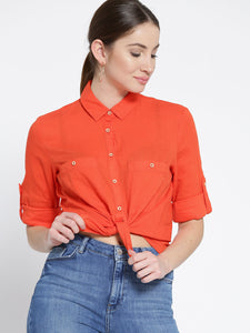 Orange Regular Fit Solid Casual Shirt