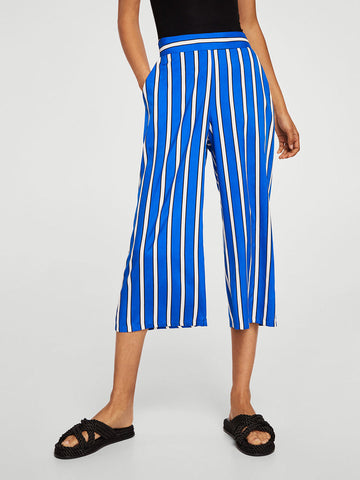 Women Blue & White Regular Fit Striped Culottes