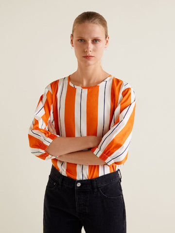 Women Orange & White Striped Top