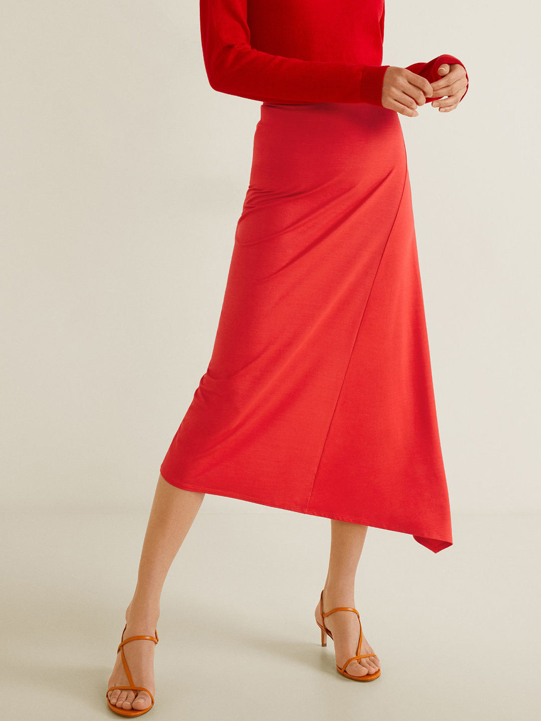 Women Red Midi A-line Skirt