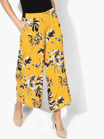 Yellow Printed Slim Fit Culottes