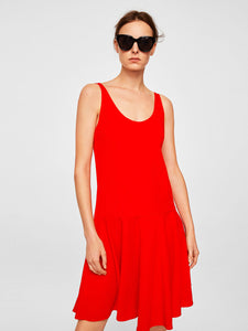 Women Red Dress - Round Neck