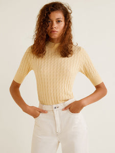 Women Yellow Self Design Sweater