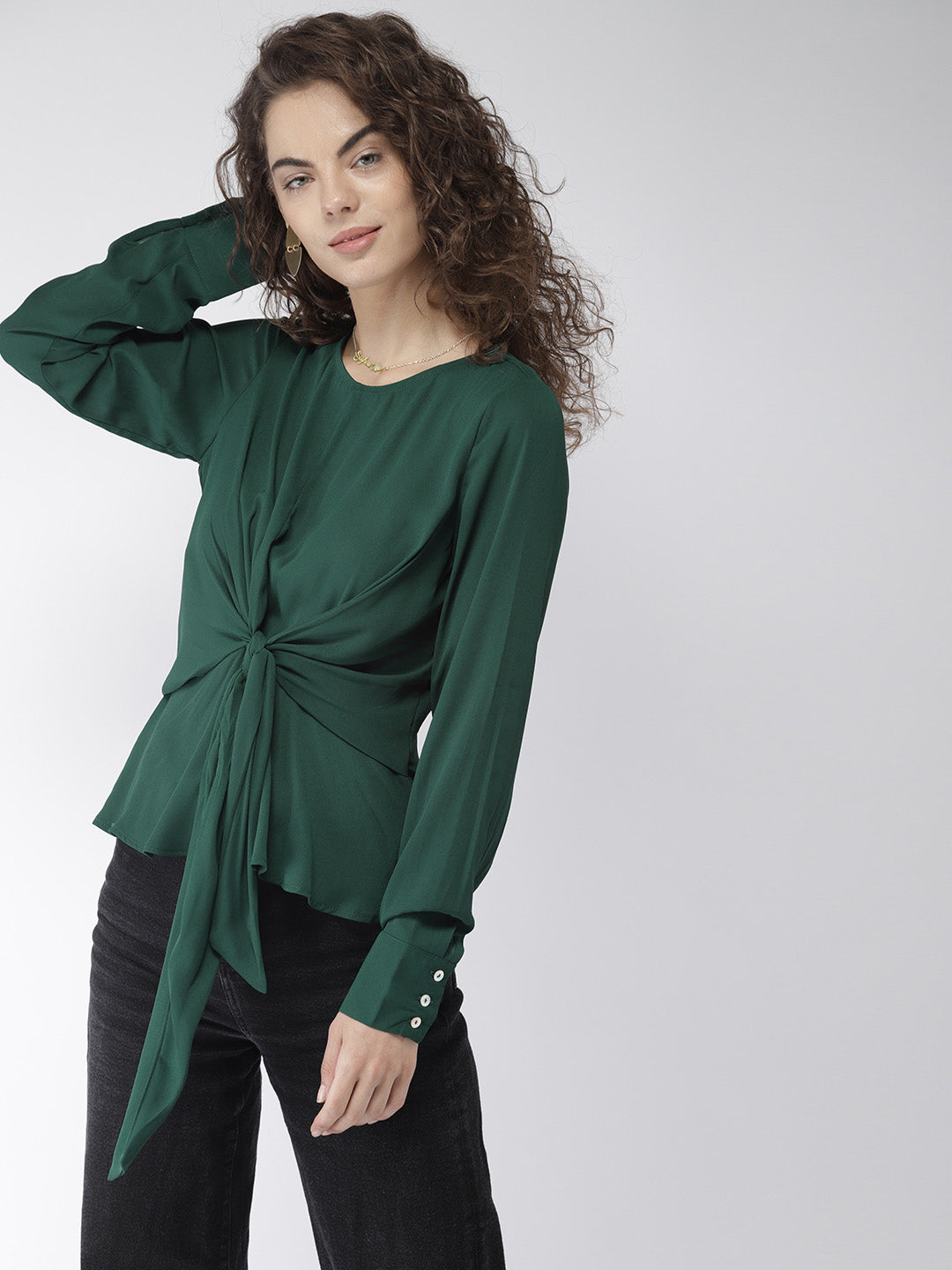 Women Green Solid A-Line Top
