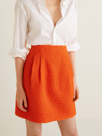 Orange Patterned Mini A-Line Skirt