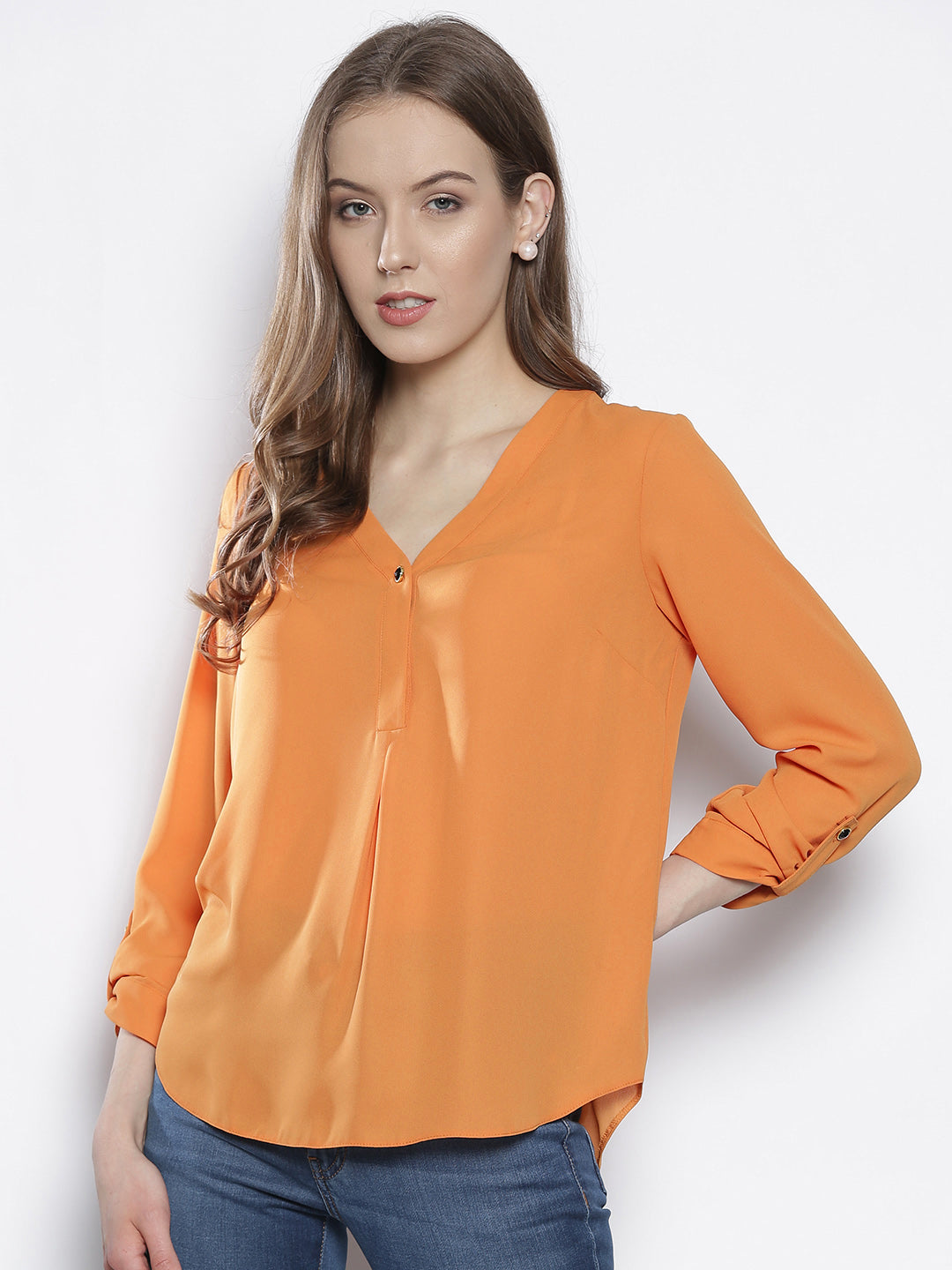 Women Orange Solid Top