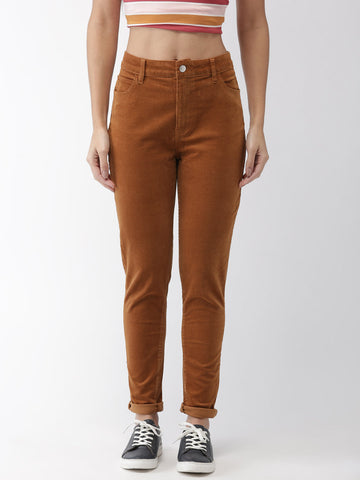 Brown Regular Fit Solid Regular Trousers