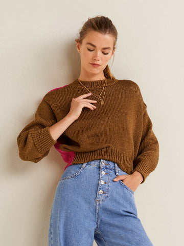 Brown & Pink Colourblocked Pullover