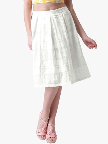 White Solid Flared Skirt