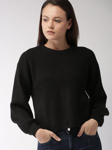 Women Black Striped Pullover Sweater