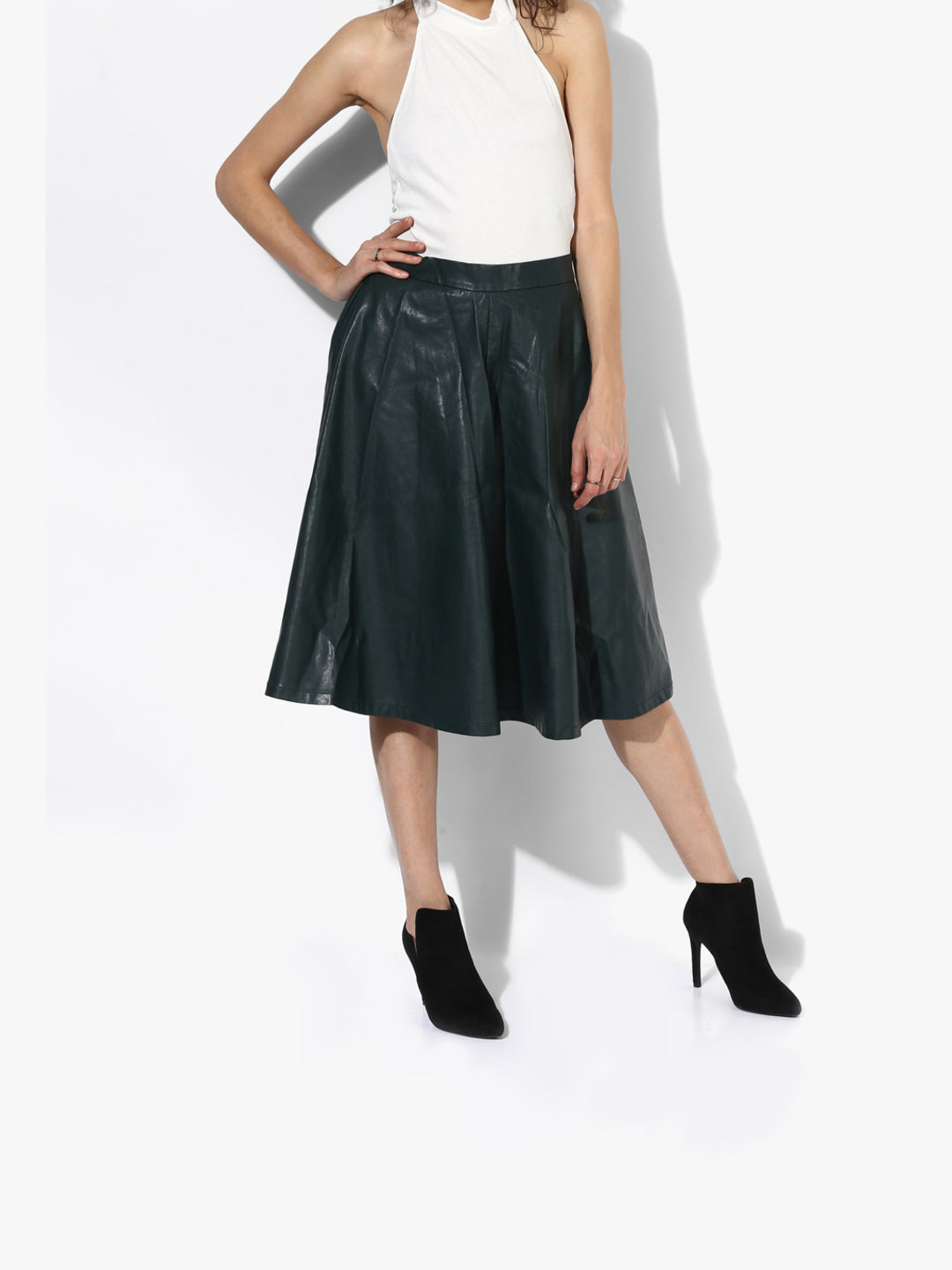 Green Solid Flared Skirt