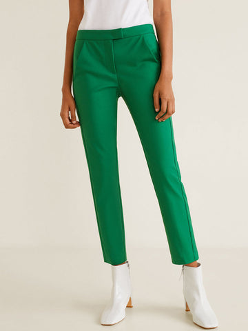 Women Green Regular Fit Solid Cropped Trousers