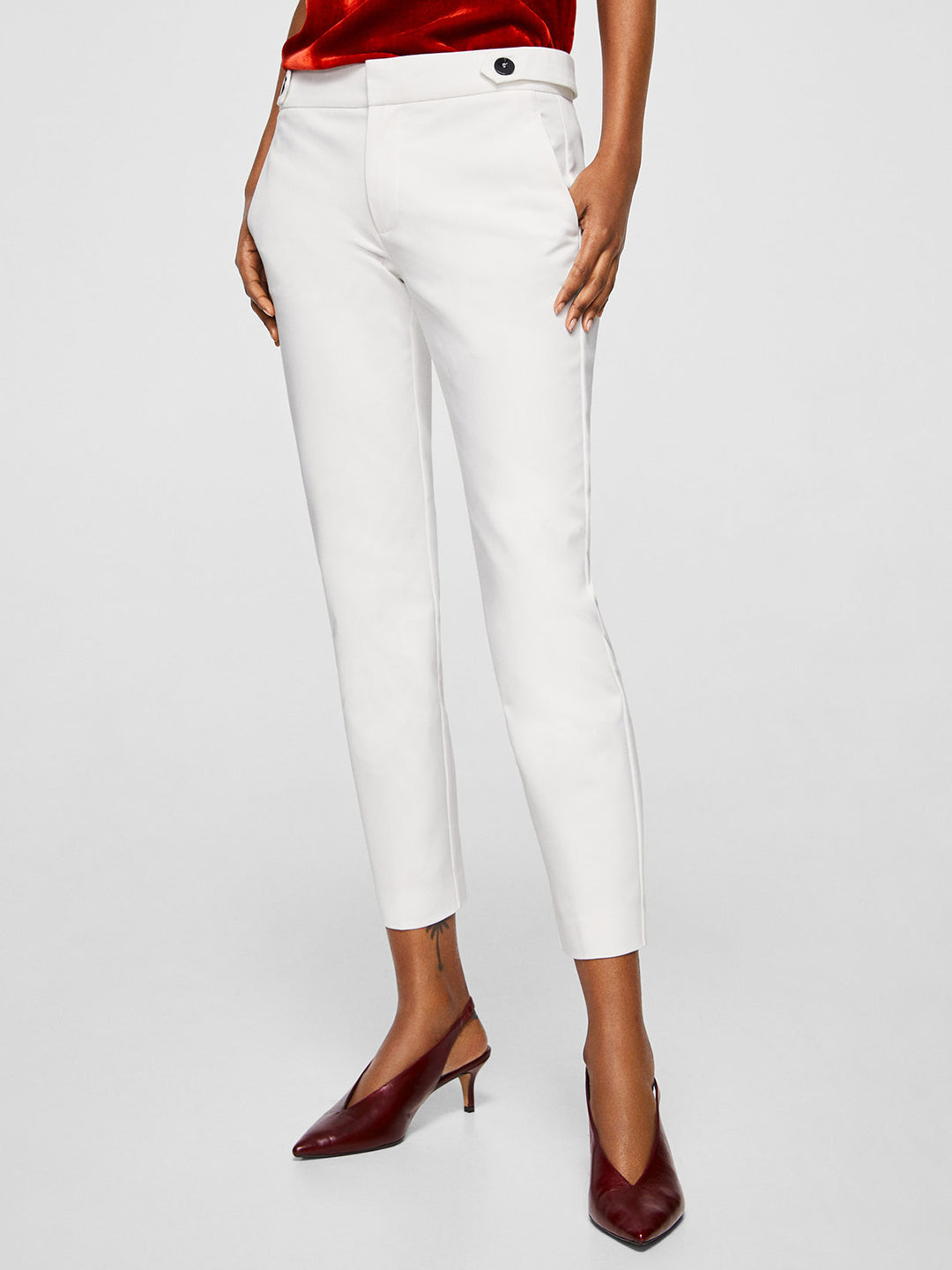 Women White Regular Fit Solid Cigarette Trousers
