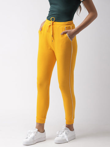 Women Yellow Regular Fit Solid Joggers