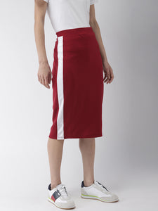 Red Solid Pencil Skirt