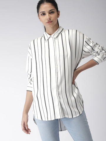 Women White Regular Fit Striped Casual Shirt
