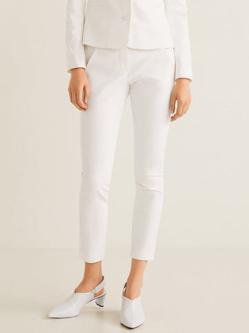 Women White Regular Fit Solid Trousers