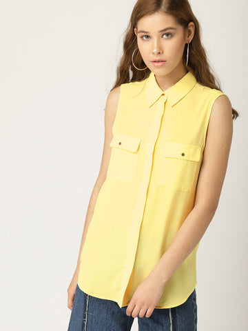 Women Yellow Solid Regular Fit Shirt